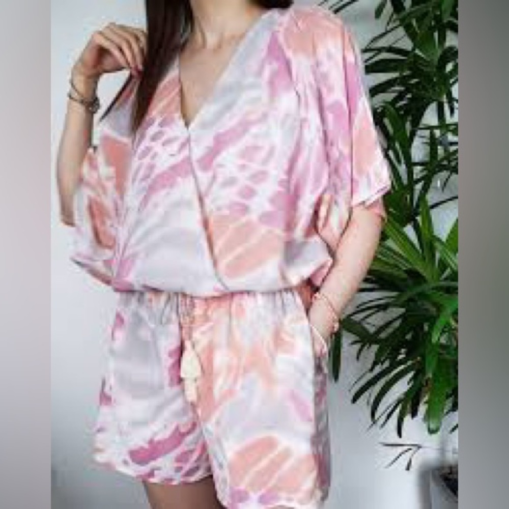 Shorts Romper Watercolor Pastel Small Elastic Waist Drawstring NWOT